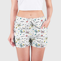 Шорты женские Паттерн с черепами и геометрическими фигурами на Х, цвет: 3D-принт — фото 2