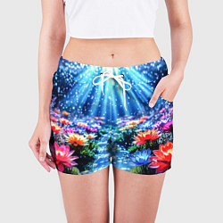 Шорты женские Цветы на глубине освещённые лучами, цвет: 3D-принт — фото 2