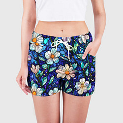 Шорты женские Цветочный тёмно-синий витраж, цвет: 3D-принт — фото 2
