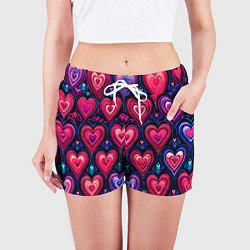 Шорты женские Большие розовые сердца паттерн, цвет: 3D-принт — фото 2