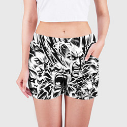 Шорты женские Свирепые лица и молнии - нейроарт, цвет: 3D-принт — фото 2