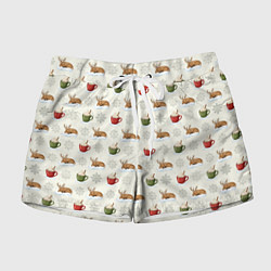 Женские шорты Зимний паттерн с оленем и чашками какао