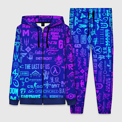 Женский 3D-костюм Неоновые геймерские лого, цвет: 3D-синий