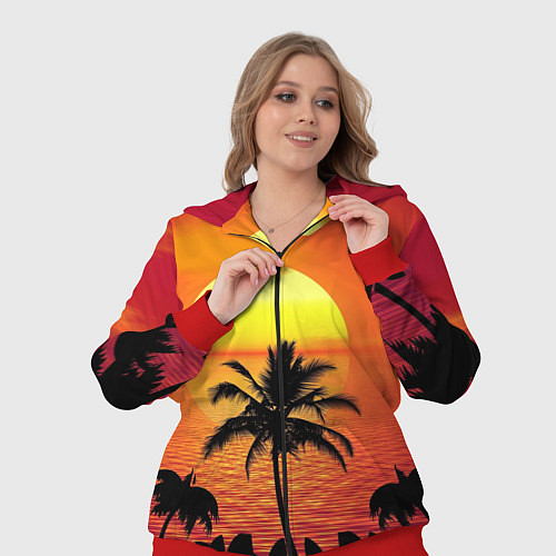 Женский костюм Пальмы на фоне моря / 3D-Красный – фото 3