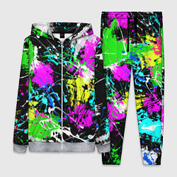 Женский 3D-костюм Разноцветные пятна краски на черном фоне, цвет: 3D-меланж