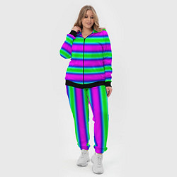 Женский 3D-костюм Зеленый и фиолетовые яркие неоновые полосы striped, цвет: 3D-черный — фото 2