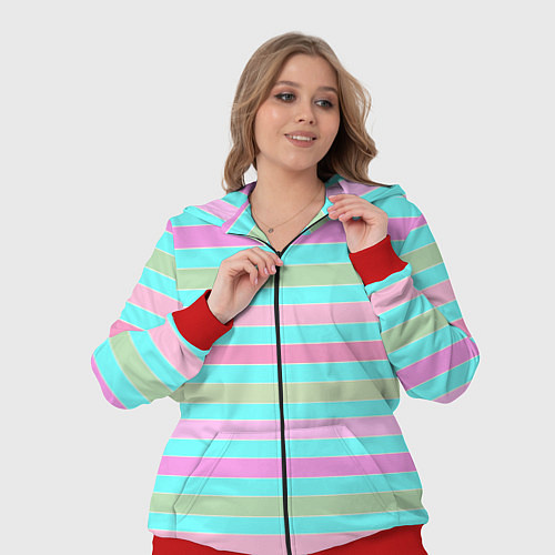 Женский костюм Pink turquoise stripes horizontal Полосатый узор / 3D-Красный – фото 3