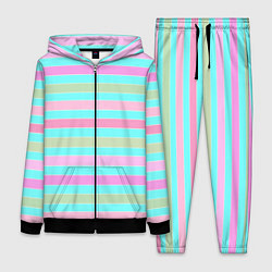Женский 3D-костюм Pink turquoise stripes horizontal Полосатый узор, цвет: 3D-черный