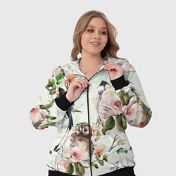 Женский 3D-костюм Цветы Нарисованные Магнолии и Птицы, цвет: 3D-черный — фото 2