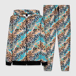 Женский 3D-костюм Леопардовый узор на синих, бежевых диагональных по, цвет: 3D-черный