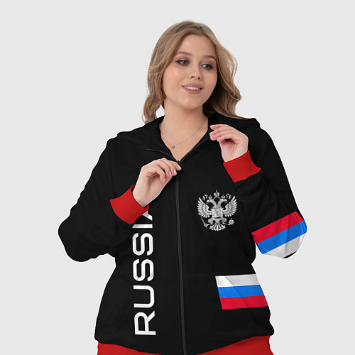 Женский костюм Россия и три линии на черном фоне / 3D-Красный – фото 3