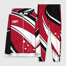 Женский 3D-костюм Красно черная абстракция на белом спорт, цвет: 3D-белый