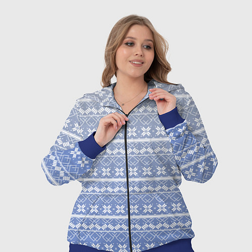 Женский костюм Белый скандинавский орнамент на серо-голубом фоне / 3D-Синий – фото 3