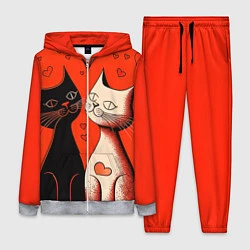 Женский 3D-костюм Влюблённые кошки на красном фоне, цвет: 3D-меланж