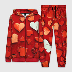 Женский 3D-костюм Красные сердца на красном фоне, цвет: 3D-красный