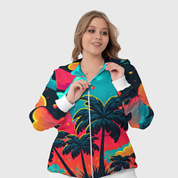 Женский 3D-костюм Неоновые пальмы на закате, цвет: 3D-белый — фото 2