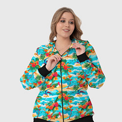 Женский 3D-костюм Гавайский стиль море и цветы, цвет: 3D-черный — фото 2