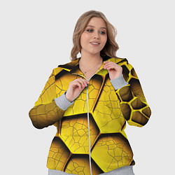 Женский 3D-костюм Желтые шестиугольники с трещинами - объемная текст, цвет: 3D-меланж — фото 2
