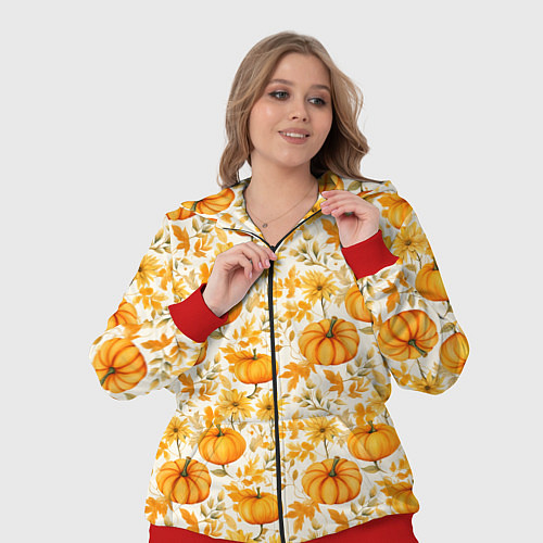 Женский костюм Тыквы и осенние цветы - паттерн / 3D-Красный – фото 3