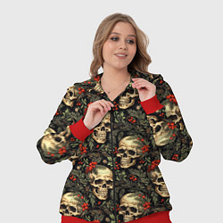 Женский 3D-костюм Череп рябина шишки и хвойные ветки, цвет: 3D-красный — фото 2