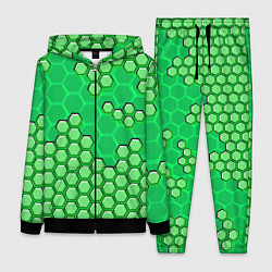 Женский 3D-костюм Зелёная энерго-броня из шестиугольников, цвет: 3D-черный