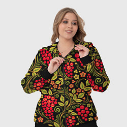 Женский 3D-костюм Хохломская роспись красные ягоды, цвет: 3D-черный — фото 2