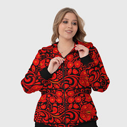 Женский 3D-костюм Хохломская роспись красные цветы и ягоды на чёрном, цвет: 3D-черный — фото 2