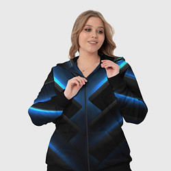 Женский 3D-костюм Черный абстрактный фон и синие неоновые вставки, цвет: 3D-черный — фото 2