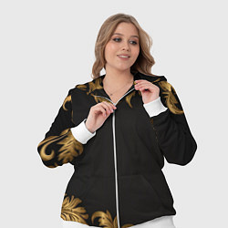 Женский 3D-костюм Золотые объемные листья на черном, цвет: 3D-белый — фото 2
