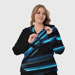 Женский 3D-костюм Черная абстракция с синим неоновым ярким свечением, цвет: 3D-черный — фото 2