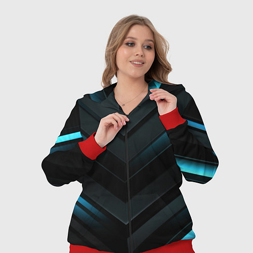 Женский костюм Синее неоновое свечение геометрическая темная абст / 3D-Красный – фото 3