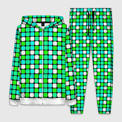 Женский 3D-костюм Зелёные и белые квадраты, цвет: 3D-белый