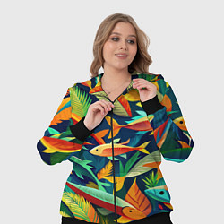 Женский 3D-костюм Стая пестрых рыбок паттерн, цвет: 3D-черный — фото 2