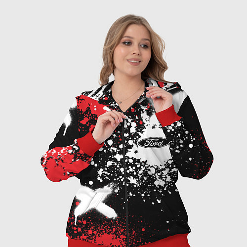 Женский костюм Форд на фоне граффити и брызг красок / 3D-Красный – фото 3
