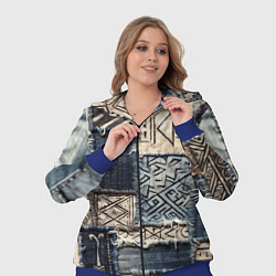 Женский 3D-костюм Геометрия на пэчворк дениме, цвет: 3D-синий — фото 2