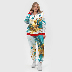 Женский 3D-костюм Бирюзово голубая абстракция, брызги краски на бело, цвет: 3D-красный — фото 2