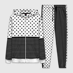 Женский 3D-костюм Белый в чёрный горошек с полосами, цвет: 3D-белый