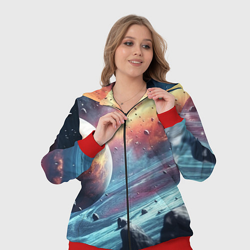 Женский костюм Объемный космос и планеты / 3D-Красный – фото 3