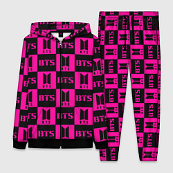 Женский 3D-костюм BTS pattern pink logo, цвет: 3D-черный