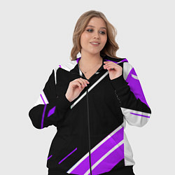 Женский 3D-костюм Бело-фиолетовые полосы на чёрном фоне, цвет: 3D-черный — фото 2