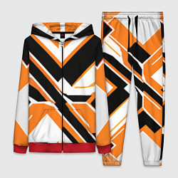 Женский костюм Чёрно-оранжевые широкие линии на белом фоне
