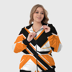 Женский 3D-костюм Чёрно-оранжевые широкие линии на белом фоне, цвет: 3D-черный — фото 2