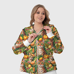 Женский 3D-костюм Бенгальский котик в тропических листьях, цвет: 3D-белый — фото 2