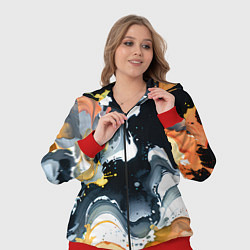 Женский 3D-костюм Белые и персиковые разводы на черном фоне, цвет: 3D-красный — фото 2