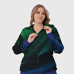 Женский 3D-костюм Зелено-синие абстрактные объемные полосы, цвет: 3D-синий — фото 2