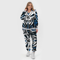 Женский 3D-костюм Белый череп и синие полосы на чёрном фоне, цвет: 3D-меланж — фото 2