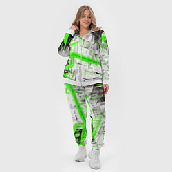 Женский 3D-костюм Бело-зелёная абстракция на чёрном фоне, цвет: 3D-белый — фото 2