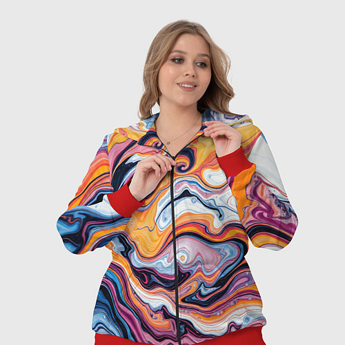 Женский костюм Жидкие разноцветные краски / 3D-Красный – фото 3