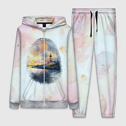 Женский костюм Маяк у моря на закате в отпечатке пальца