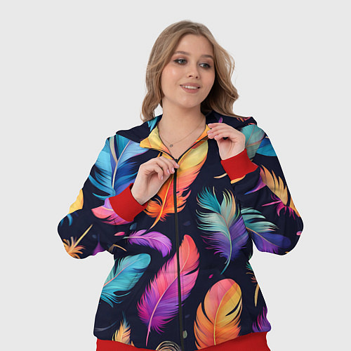 Женский костюм Разноцветные переливающиеся перья / 3D-Красный – фото 3